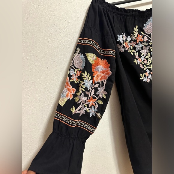 Free People Fleur Du Jour Black Floral Embroidered Off Shoulder Dress XS - Picture 8 of 12